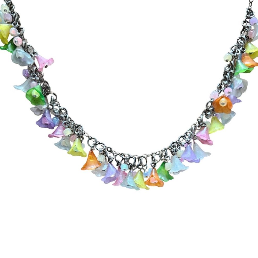 Boho Colorful Flower Blossom Beads Charm Necklace Fairy Core Fashion Jewelry